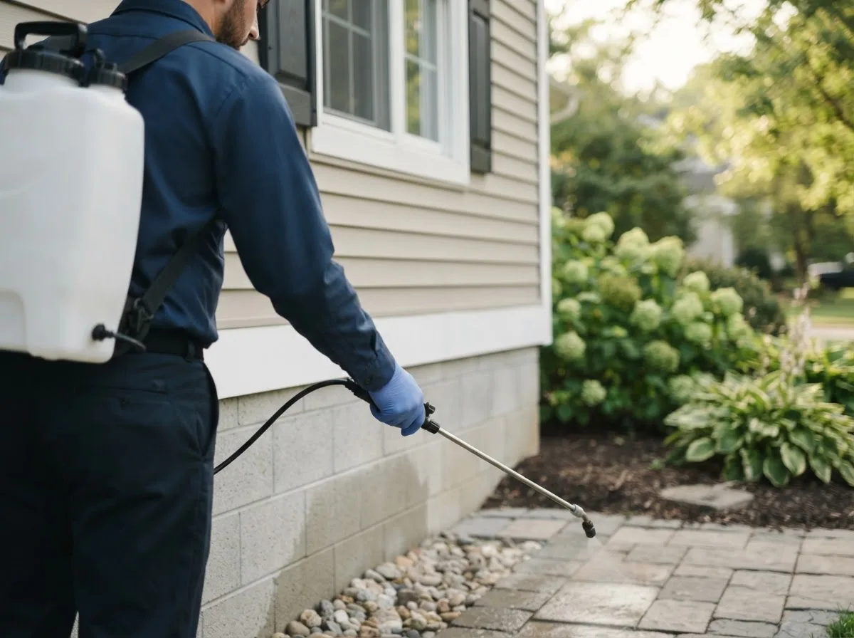Pest control technician inspecting a home in Bunker, MO